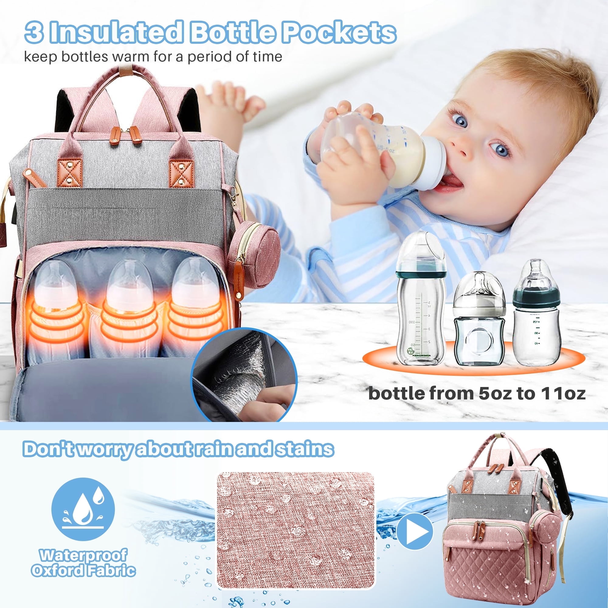 Morfone Baby Diaper Bag Backpack with USB Charging Port photo 4