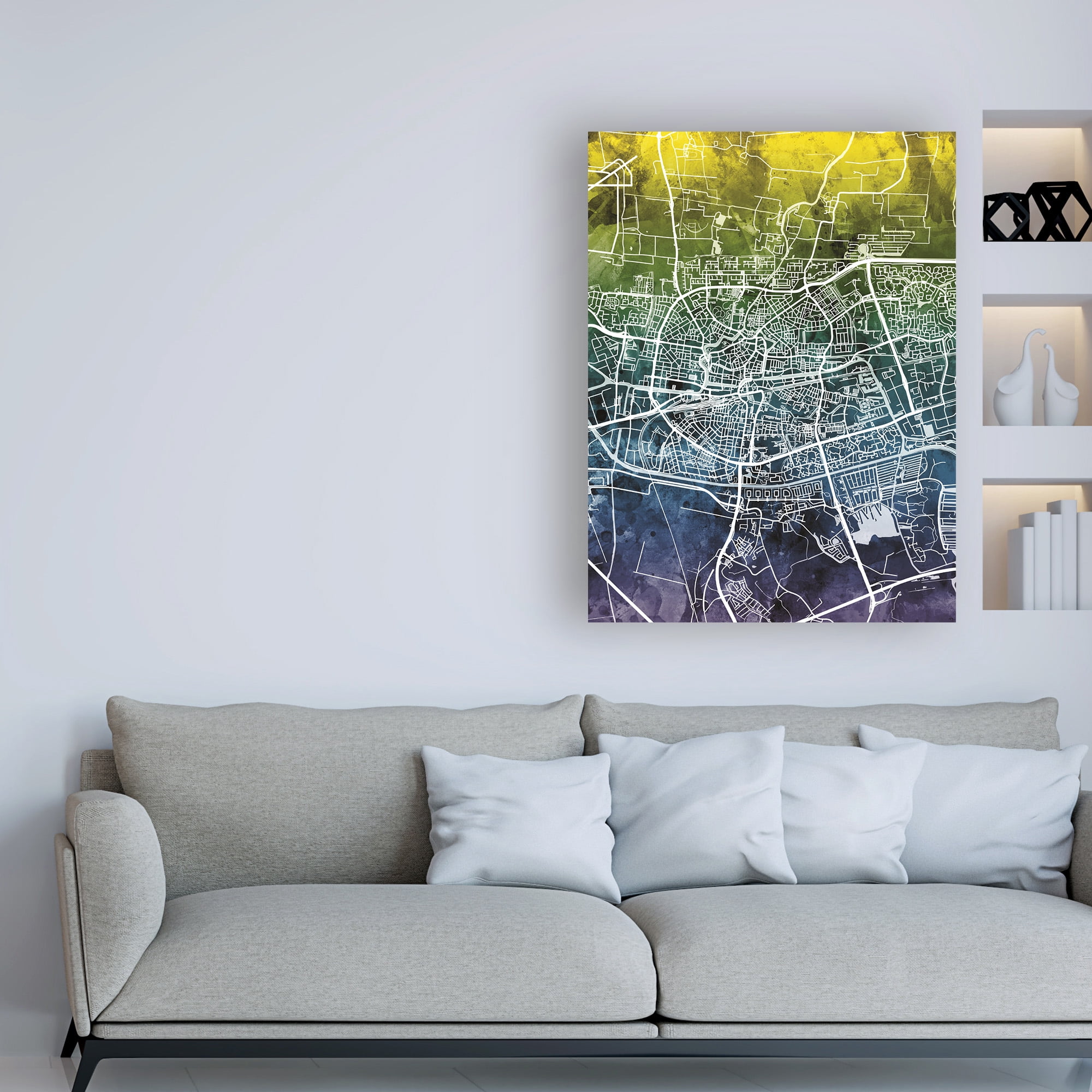 Trademark Fine Art 'Leeuwarden Netherlands City Map Blue Yellow' Canvas Art by Michael Tompsett