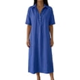 thumbnail image 2 of Ayolanni Button Down Summer Dresses for Women 2026 Short Sleeve Collared Solid Pleated Maxi T-Shirt Dress Casual Plus Size Beach Sundress Blue L, 2 of 5