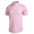 thumbnail image 4 of COOFANDY Men's Cotton Linen Henley Shirt Short Sleeve Hippie Casual Beach T-Shirts with Pocket Pink L, 4 of 4