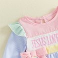 thumbnail image 6 of Cjfdfy Newborn Baby Girl Christian Romper Dress Jesus Loves Me Ruffle Embroidery Long Sleeve Striped Bow Jumpsuit Little Baby Cute Holiday Fall Winter Clothes 0-18M, 6 of 9