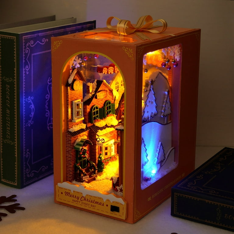 Christmas Ornaments DIY Christmas Book Nook Kit with LED Lights 3D Creative  Home Decor Bookshelf Ornaments 
