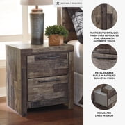 Signature Design by Ashley Derekson Two Drawer Nightstand – Multi-Gray, Rustic Pine Grain, USB Charging, Modern Urban Style