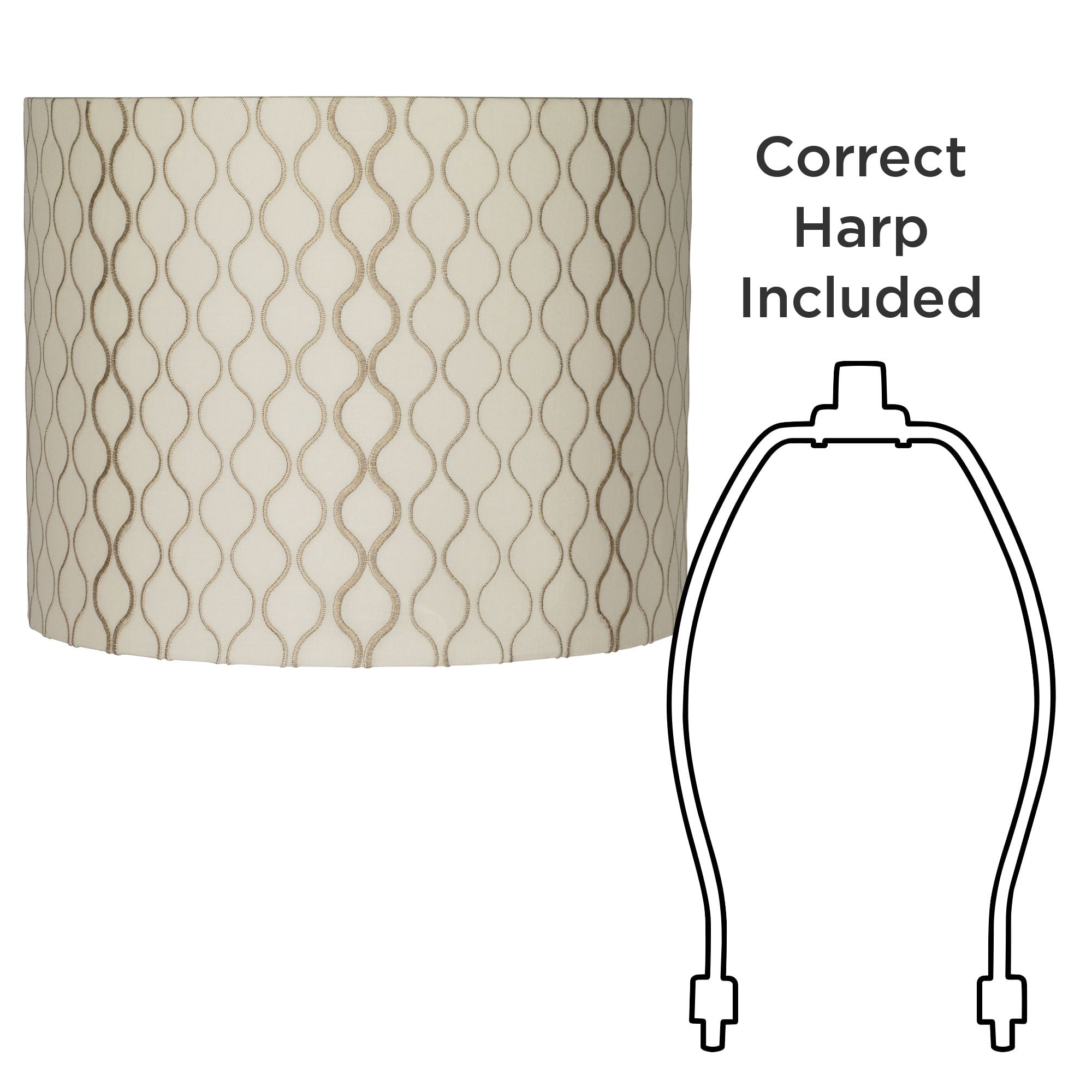 Springcrest Set of 2 Drum Lamp Shades Off-White Embroidered Medium 14" Top x 14" Bottom x 11" High Spider Harp and Finial Fitting