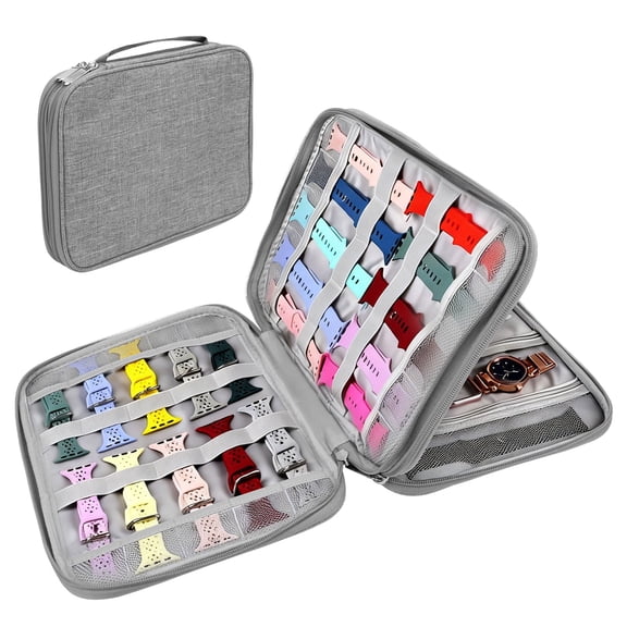 Watch Band Carrying Case, TSV Watch Bands Storage Bag Hold 35 Watch Straps, Portable Organizer Bag for Watch Bands, Gray