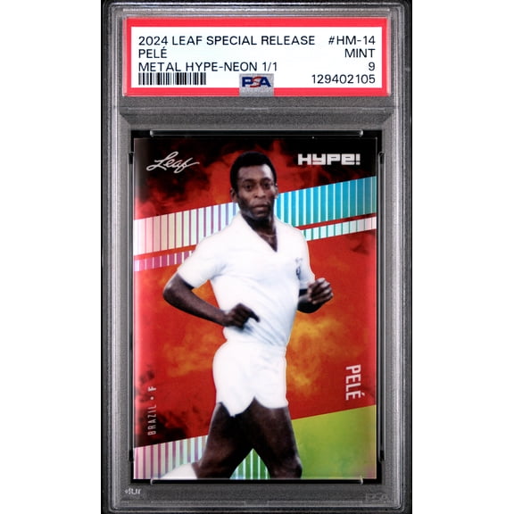 PSA 9 Pele 2024 Leaf HYPE! Metal #HM-14 Neon 1/1 Rare Trading Card Brazil