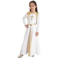 thumbnail image 4 of Zaldita Girls Metallic Cross Liturgical Praise Dance Dress Ballet Lyrical Dancewear Color Block Full Length Robe Worship White 14, 4 of 7