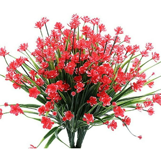 8 Bundles Artificial Outdoor Flowers Fake Flowers Green Shrubs Garden Porch Outdoor Artificial Flowers Decorate