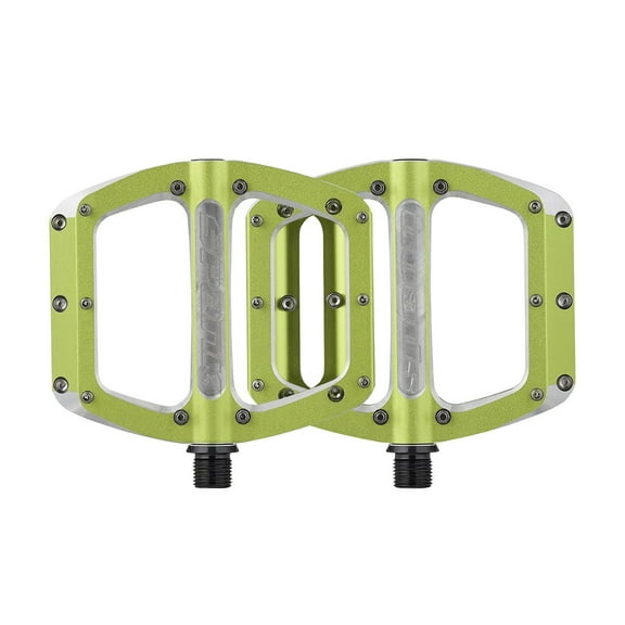 Spank Spoon 110 Platform Pedals 9/16" Concave Alloy Body Replaceable Pins Green