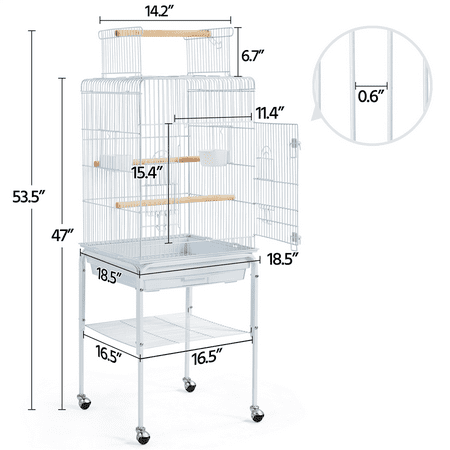 Yaheetech 47-inch Play Top Bird Cage w/ Detachable Rolling Stand, White