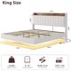 thumbnail image 3 of Qinaqin King Floating Cama Frame con LE cm de Profundidad Lights y Charging Station Upholstered Platform Almacenamiento Alturaeadboard Madera Slats Support No Caja Spring Needed Easy to, 3 of 7