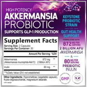 Akkermansia Probiotic - 2 Billion AFU per Serving - Best Strain for GLP-1 Production Support with Prebiotic Fiber for Natural Digestive & Gut Health - Bottled in USA for Women & Men - 60 Capsules