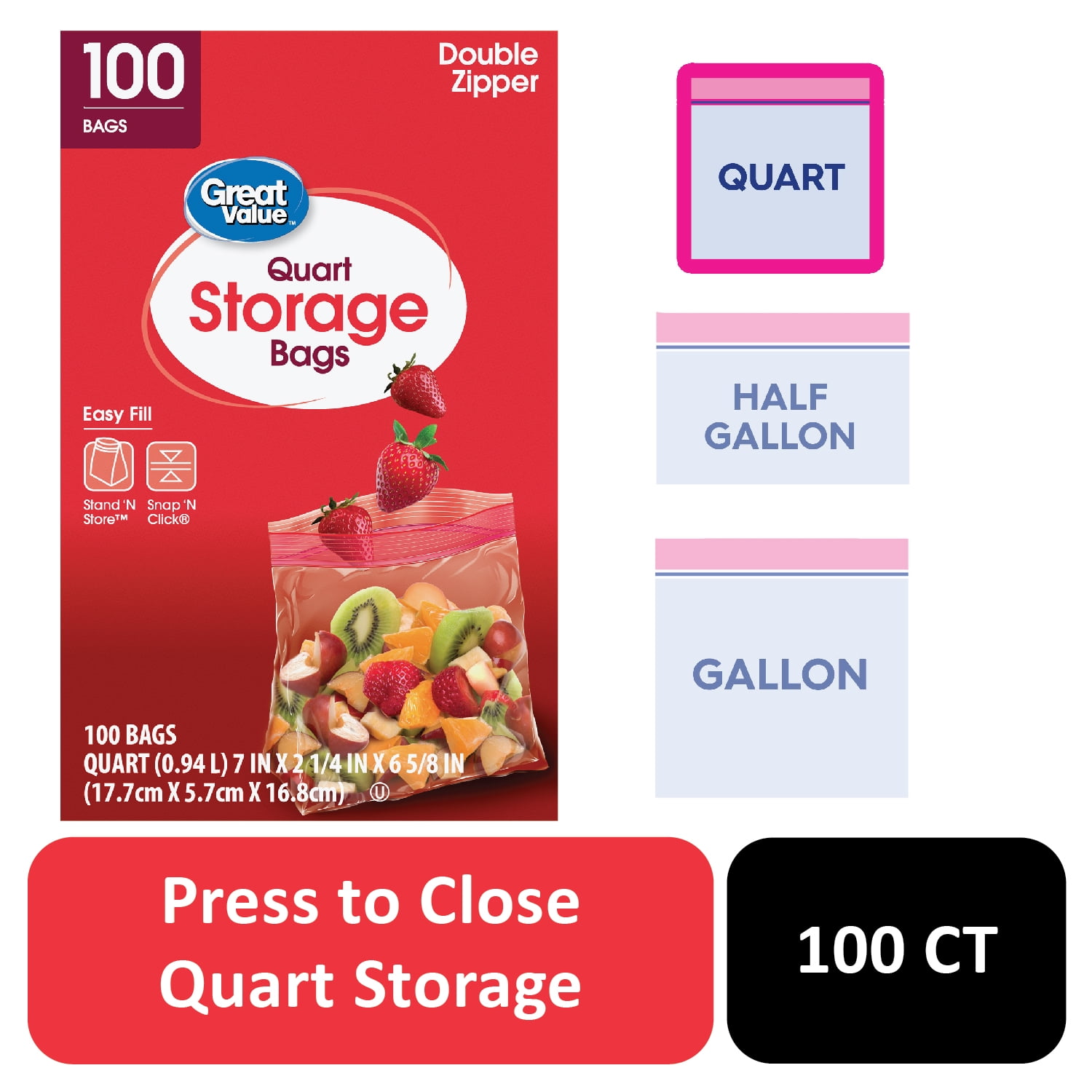 Great Value Storage Bags, Gallon, 100 Count, Food Seal and