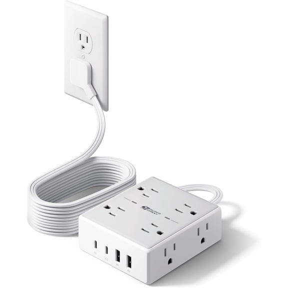 10Ft Exteon Cord with Outlets, Flat Plug Sur Protector Power Strip 10 Ft Long Cord, 8 Outlets & 4 USB Ports (2 C), Dk Charging Station for Home Office, Colle Dorm Room sentials