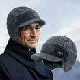 thumbnail image 2 of Knitted Winter Hat with Ear Flaps and Wool Brim Lined Warm Baseball Style Beanie for Men, 2 of 9