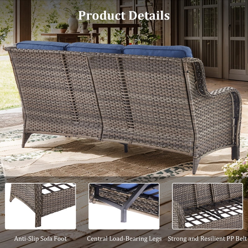 Gymojoy Patio Furniture Sets with Fire Pit Table, 8 Pieces Outdoor Patio Sofa Set with Fire Pit Table, Wicker Rattan Outdoor Conversation Set with Ottoman for Poolside, Backyard