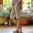 thumbnail image 2 of Womens Capris Summer Knee Length Cotton Linen Shorts Casual Elastic Waist Wide Leg Loose Cropped Trousers, 2 of 6