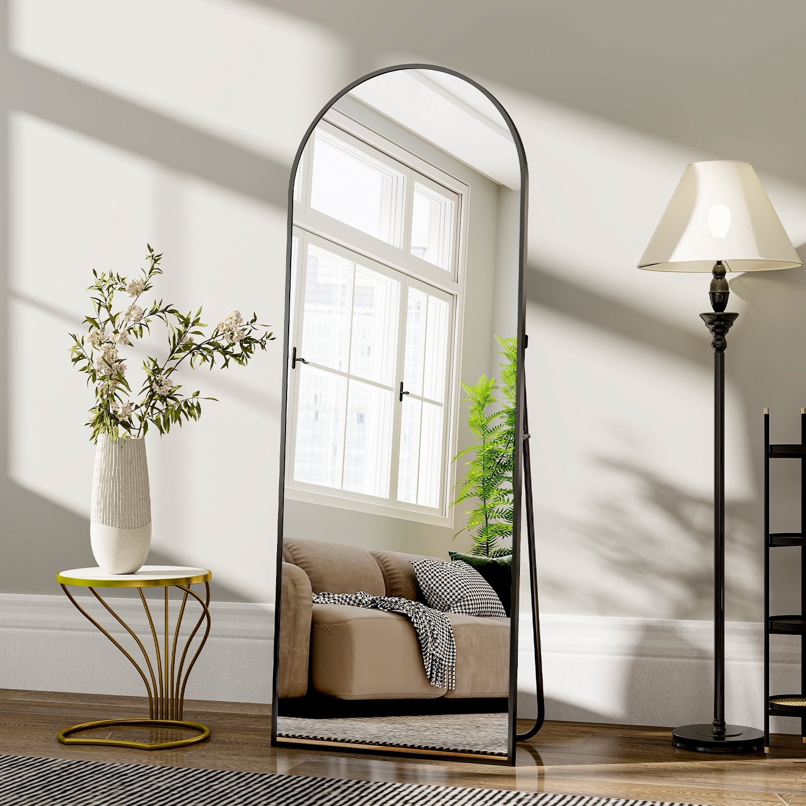 AUROMIR 64"x21" Arched Full Length Mirror Standing Full Body Floor Mirror,Black