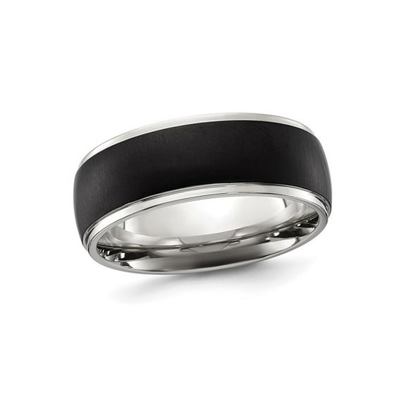 Gem & Harmony Mens Stainless Steel Black Plated 8mm Band Ring for Men