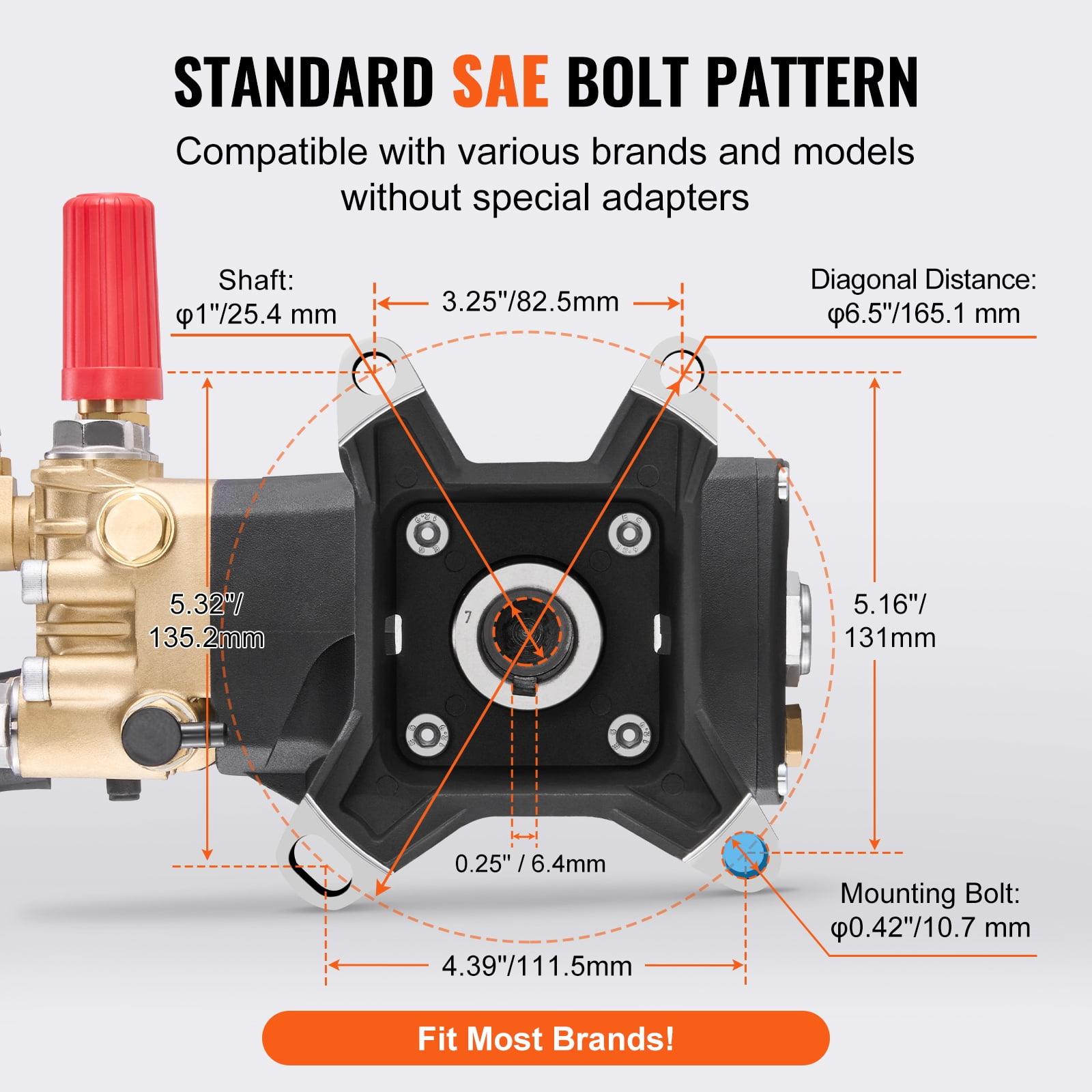 VEVOR Pressure Washer Pump, 1" Shaft Horizontal Triplex Plunger, 4200 PSI, 4.2GPM, Replacement Power Washer Pumps Kit with 5 Nozzles, Compatible with Simpson MorFlex 40224, 40225, 40226, Santoprene