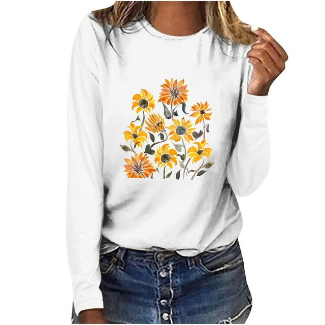Pompotops T-shirt Décontracté Imprimé à Manches Longues et Col Rond pour Femmes
