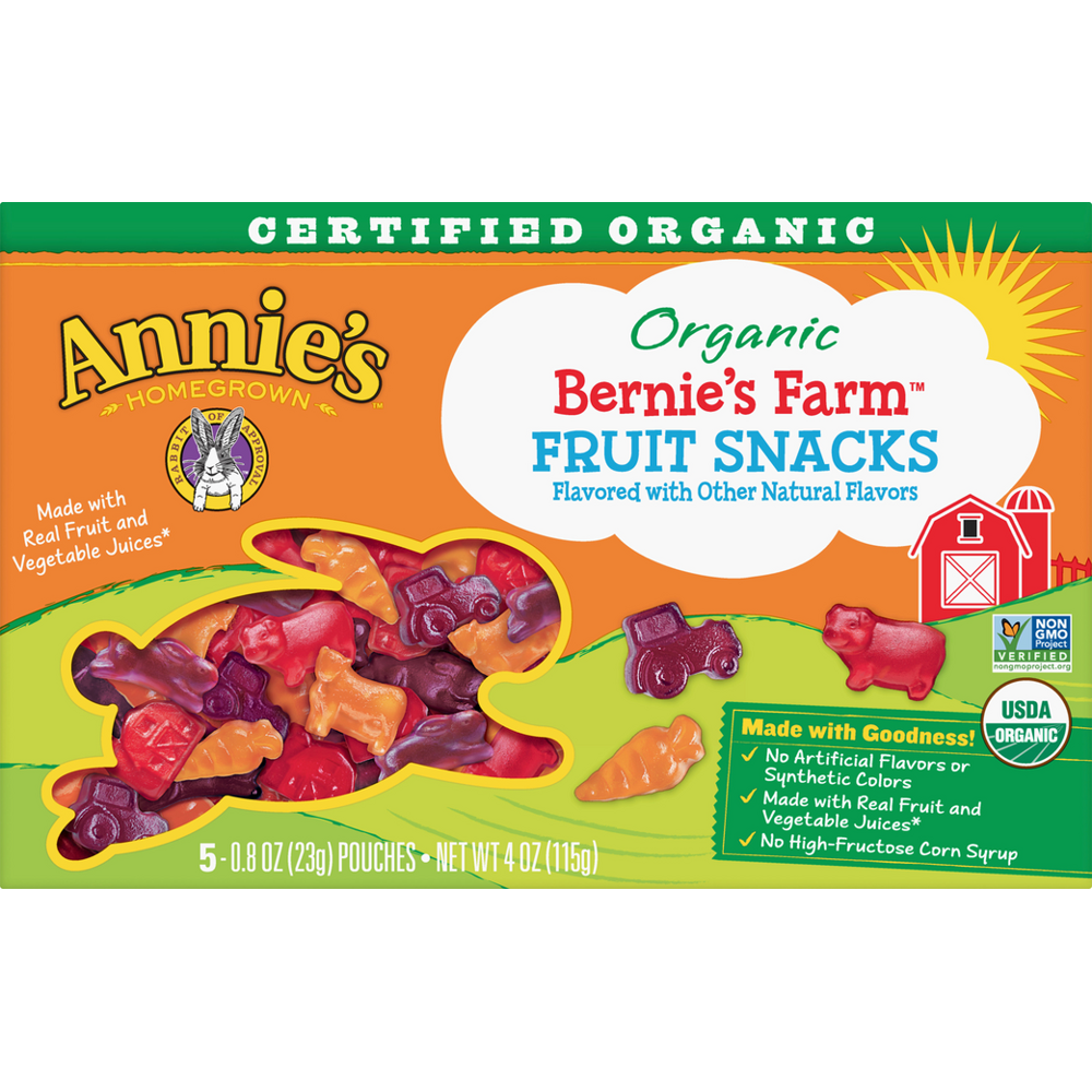 Annie's Organic Bernie's Farm Fruit Snacks, Gluten Free, 5 ct, 4 oz