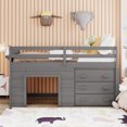 thumbnail image 2 of Twin Size Loft Bed with Cabinet and Shelf, Solid Wood Low Loft Bed Frame with Ladder and Full-Length Guardrails for Kids Girls Boys, Gray, 2 of 7