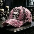 thumbnail image 2 of OOOUM Men Women Halloween Baseball Hat Skull Flower Print Adjustable Vintage Sun Hat Hop Streetwear Sports Casual Dad Hat Pink, 2 of 3