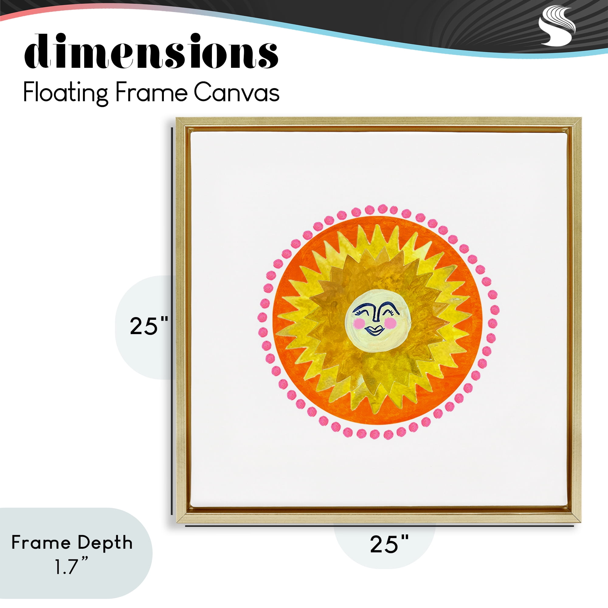 Stupell Industries Yellow & Orange Smiling Sun Gold Framed Floater Canvas Wall Art, design by Katherine Herrell Studio