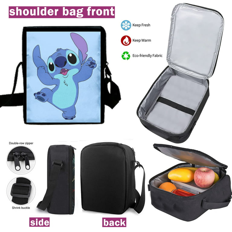 Disney Stitch Insulated Lunch Bag 3D Smiles Happy w/ Shoulder Strap Blue