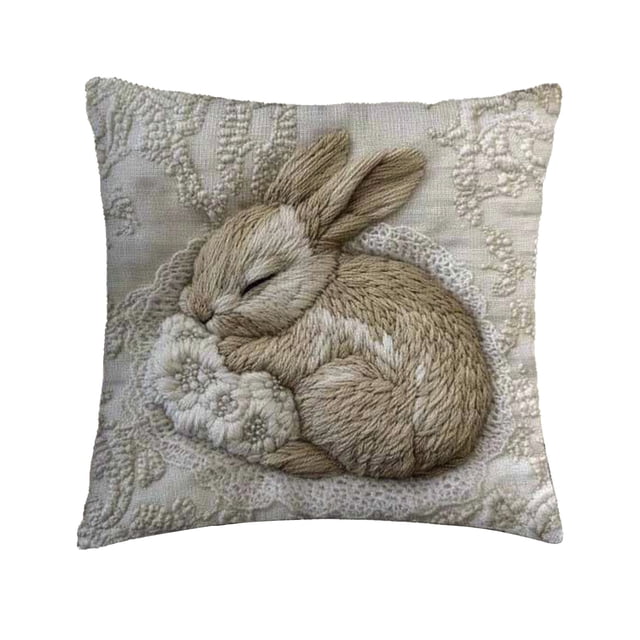 Casa Sofá Sala de Estar, Almohada de Caballo Bordado de Pascua 45x45cm Cubierta Corta de Peluche, Decoración para Dormitorio Y Almohadas de Sofá para el Sofá Sala de Estar