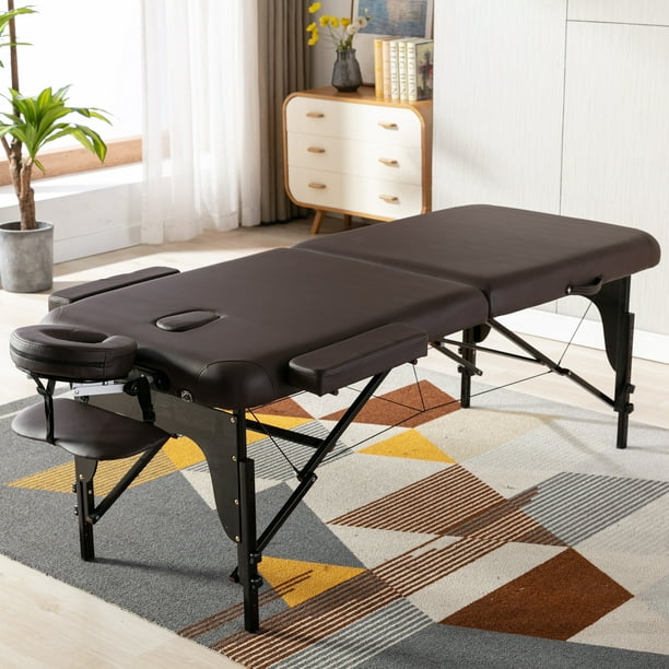 New Black 84 Portable Massage Table Free Carry Case Bed Pu Leather Round Angle Massage Table Wooden 2 Section Round Angle Folding Massage Table Walmart Com Walmart Com