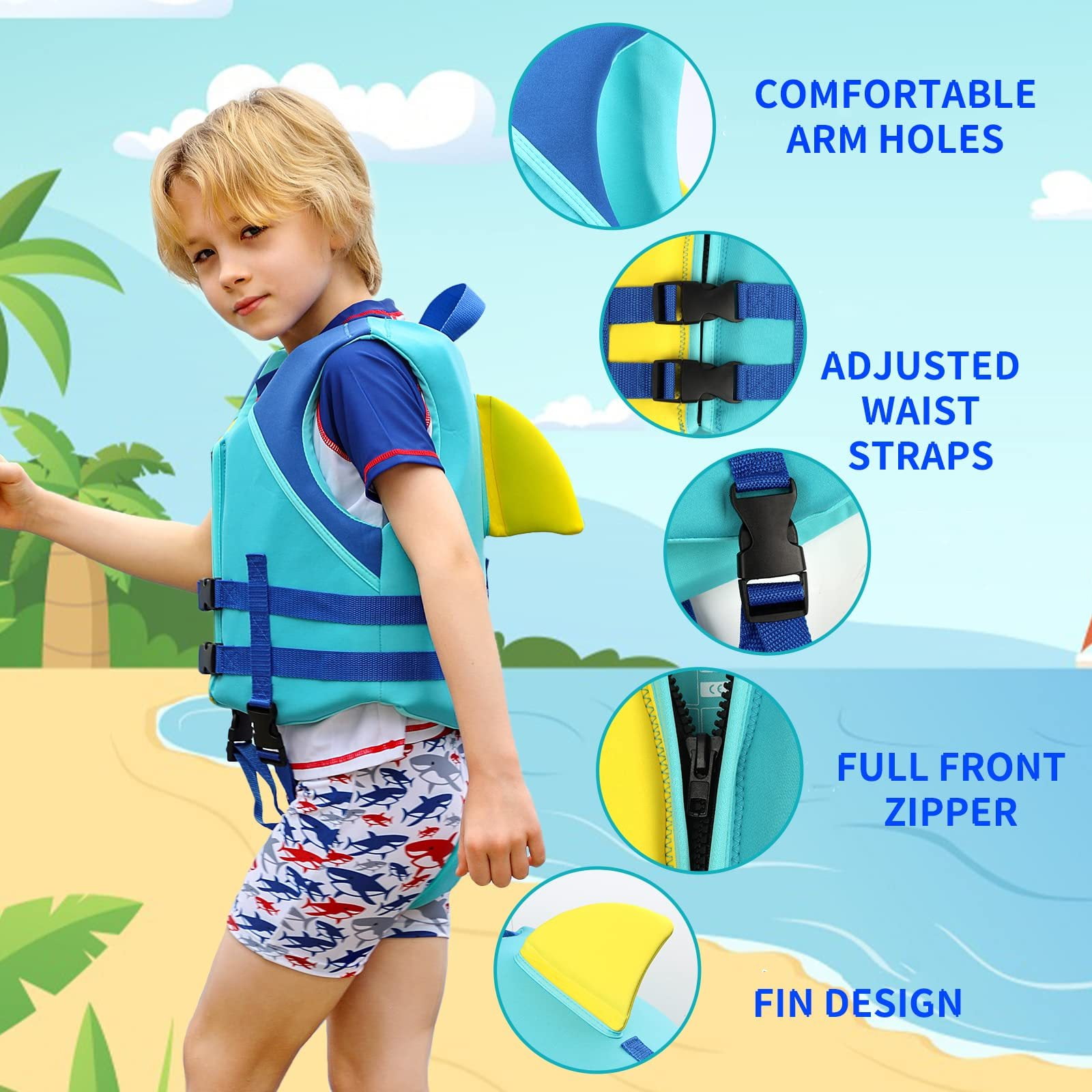 Gogokids Kids Swim Vest Life jackets for Toddler,Buoyancy Float Swim Learning Training Swimwear Vest Suitable for Boys and Girls 33-77 lbs/1-9 Years