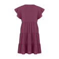 thumbnail image 4 of Pop Seller Summer Beach Dress For Women Casual Round Neck Tunic Ruffle Short Sleeve A-Line Tiered Babydoll Dress Flowy Mini Dress Purple L, 4 of 7