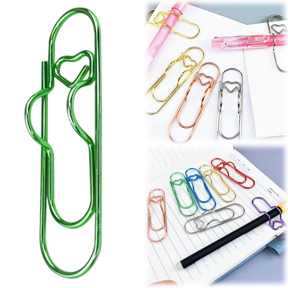 7 Pcs Metal Pen Clips and Holders for Notebook, 7 Pack Colorful Heart Paper Clips for Notebooks,Portable Pen Holder Clip Pencil Clip, Multi Function Paper Clip Pen Holder,Planner Accessories(7 Pcs)