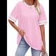 thumbnail image 2 of Camisetas de Mujer, Corte Holgado, Corta, Cuello Redondo, Bloques de Color, Moda de Verano 2025 Rosa S, 2 of 8