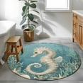 thumbnail image 4 of Coastal Seahorse Blue Green Round Area Rug 4 FT, Non Slip Indoor Outdoor Rug, Summer Ocean Starfish Coral Washable Soft Circular Carpet Non-Shedding Floor Mat for Coffee Table Nursery Foyer Balcony, 4 of 8