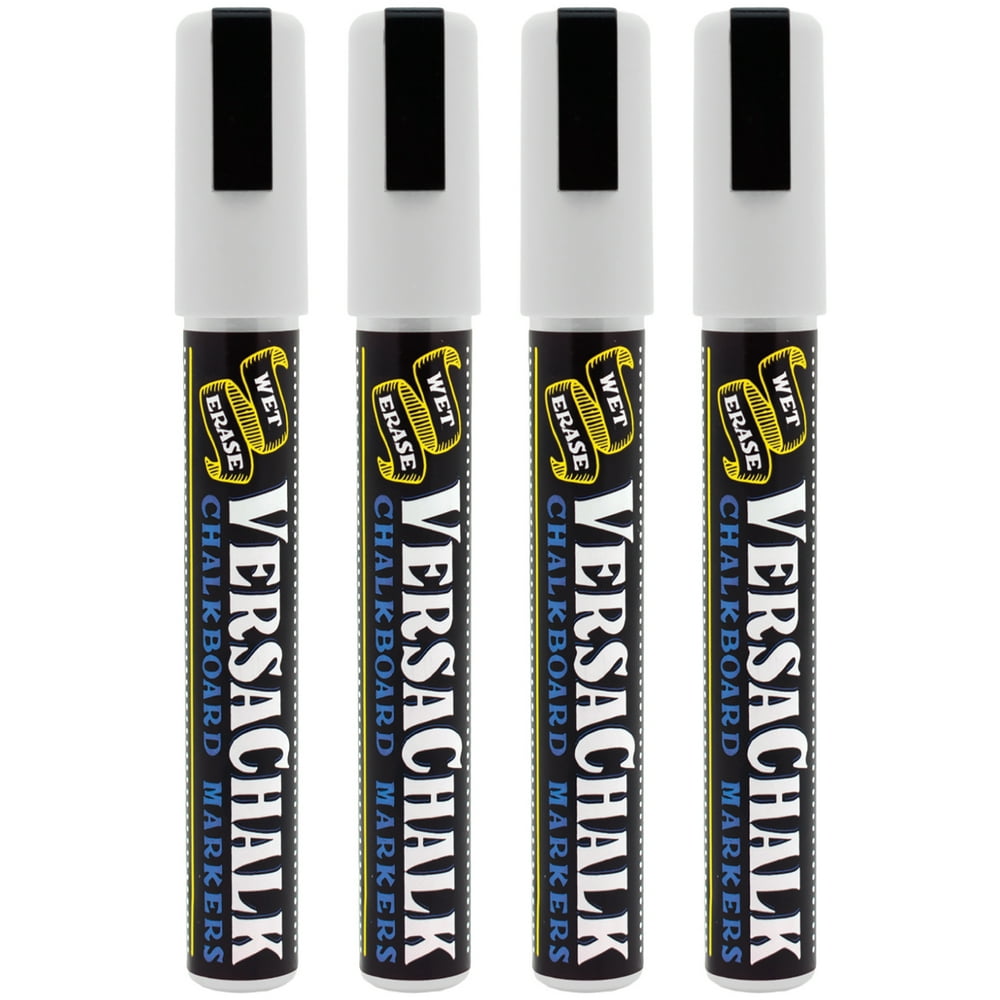 VersaChalk Liquid Chalk Markers Bright White, 6mm Bold Tip, 4 Pack