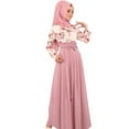 thumbnail image 1 of Ethnic Women Ramadan Eid Abaya Long Sleeve Floral Contrast Color Knot Front Maxi Long Dress Muslim Islamic Party Robe, 1 of 19