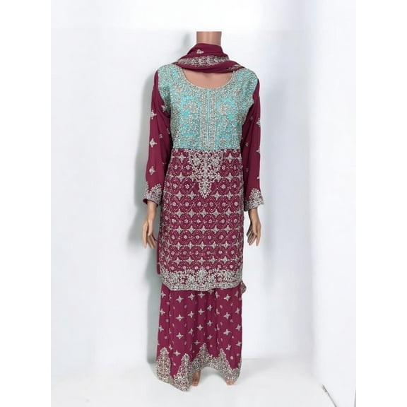 Traditional Designer Sharara Salwar Kameez Suit in Lehenga Style, Cultural Wear for Women, 211