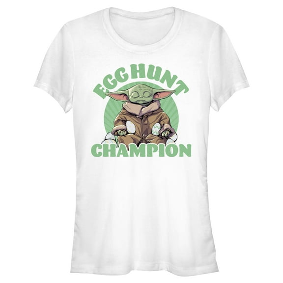 Junior's Star Wars: The Mandalorian Easter Grogu Egg Hunt Champion Graphic Tee White 2X Large