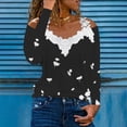 thumbnail image 2 of Dyegold Off Shoulder Long Sleeve Tops For Women Fashion Fall 2023 Shirts Dressy Casual V Neck Lace Reim Floral Print Blosues, 2 of 5