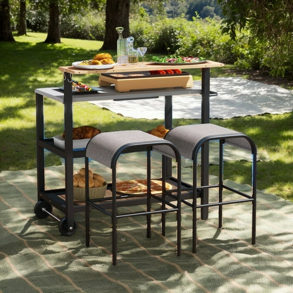 GVN Garden Grill, Patio Backyard Barbecue Grill,Rolling Bar Cart with Flip-up Table and Hooks for Kitchen