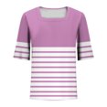 thumbnail image 4 of Generic Womens Striped Printed Shirts Summer Square Neck Puff Sleeves Top Fashion Beach Vacation Dressy Tunic Tops, 4 of 5