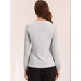 thumbnail image 4 of Top de la blusa de la oficina del trabajo del cuello del ojo de la cerradura de las mangas largas semi transparentes de la gasa elegante de las mujeres Gris Claro L, 4 of 6