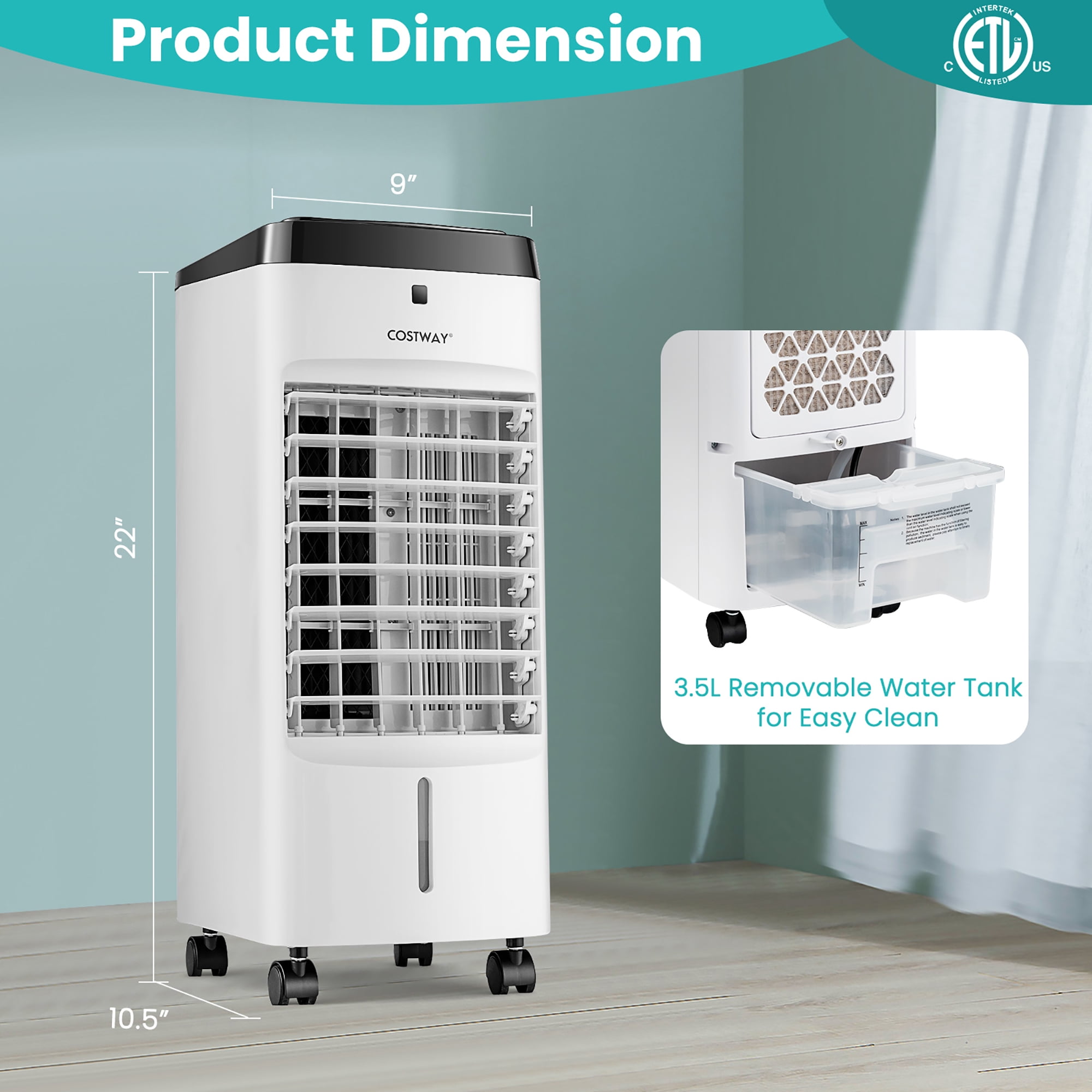 Costway 4-in-1 Evaporative Air Cooler w/ Fan & Humidifier Remote Control Ice Packs