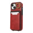 thumbnail image 5 of Wallet Back Case for iPhone 13 with Wrist Strap, Stylish Magnetic Card Holder Finger Ring Kickstand PU Leather Lanyard Shockproof Slim Phone Case Cover for iPhone 13, Red, 5 of 7