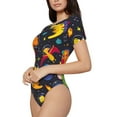 thumbnail image 2 of KLL Women 's Crew Neck Bodysuit Jumpsuits Dinosaurs in Space Print Short onesies Stretch T Shirts, 2 of 7