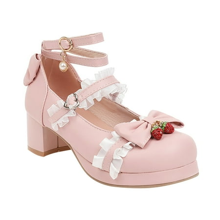 

Youmylove Big Girls Gorgeous Princess Shoes Lace Up Pu Material Bow Decorated Thick Heels High Heels Party Wedding Prom Shoes Toddler Children Cute Walking Footwear