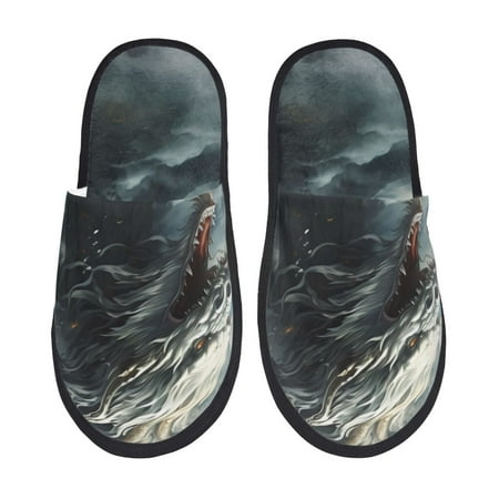 

Yiaed Cloud White Dragon Print Unisex House Slippers Slip on Warm Shoes Indoor Outdoor with Anti-slip sole-Medium